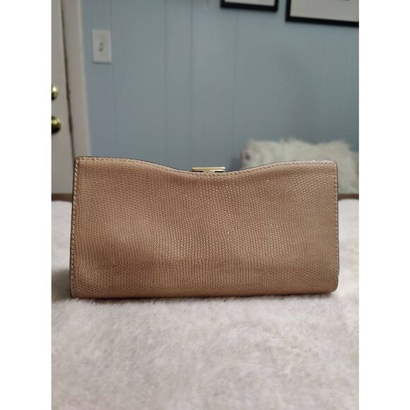 Coach metallic leather, tan, gold-toned clasp clutch, NWOT